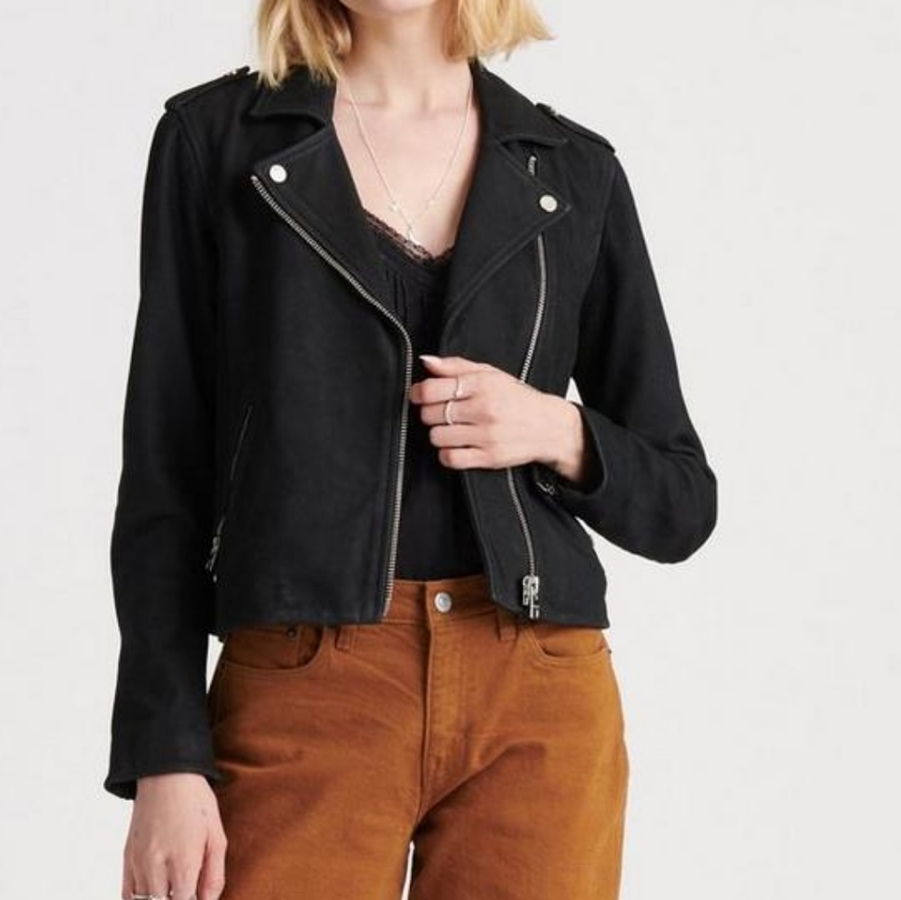 Lucky Brand Nubuck Black Leather Moto Jacket